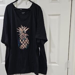 Catherines Black Tee with Pineapple Design
